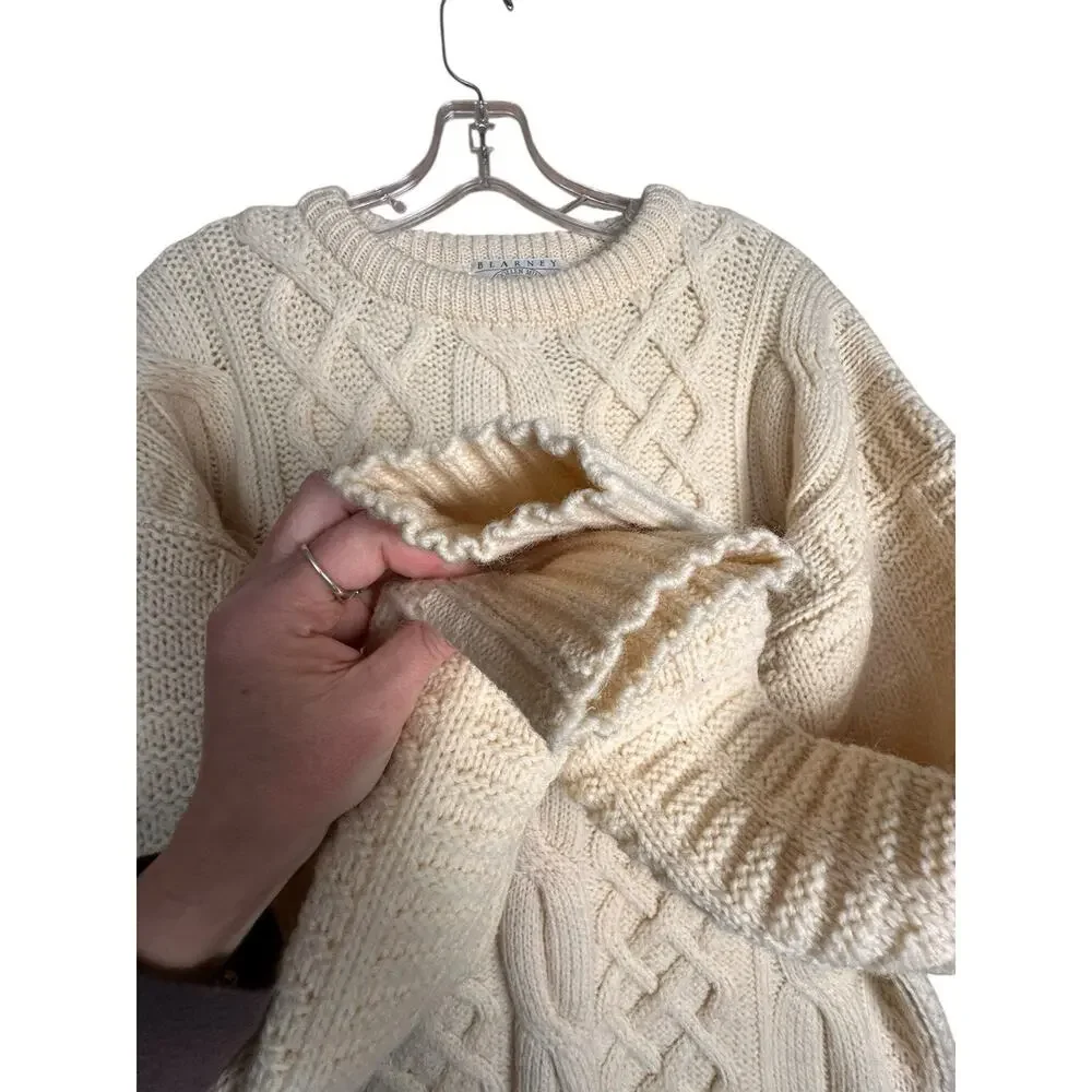 Classic Cream Fisherman Cable Knit Sweater 100% Wool - Picture 7 of 14